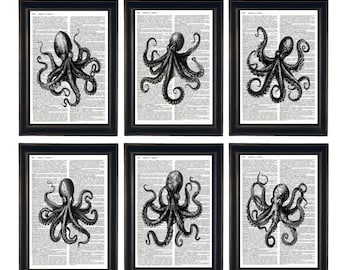 Dictionary Prints, Octopus Art Prints, Octopus Dictionary Prints, Octopus Wall Art, Ocean Prints, Nautical Prints, Octopus