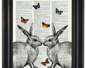 Rabbit Dictionary Art Print with HHP Signature Butterflies Wall Decor Dictionary Print Book Page Print