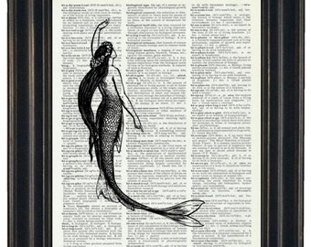 Sale Mermaid Art Print Dictionary Art Print Bathroom Art Wall Decor