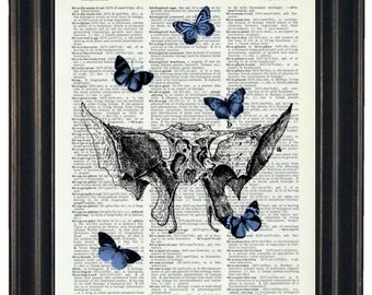 Dictionary Art Prints HHP Original Design Dictionary Art Print Anatomy Vintage Dictionary Sphenoid Bone and Blue Butterflies