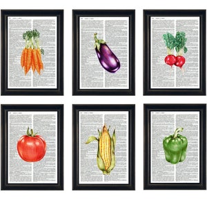 Dictionary Prints, Set of Vegetable Prints, Vegetable Prints, Dictionary Artwork, Vegetable Botanical Prints, Vegetable Kitchen Prints