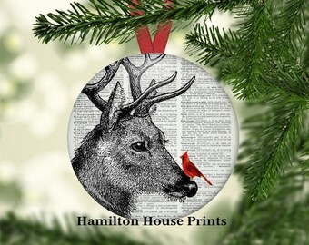Deer and Cardinal Christmas Ornament HHP Original Cardinal and Deer Gift Christmas Cardinal Decoration
