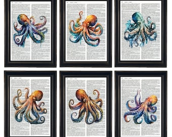 Dictionary Prints, Octopus Art Prints, Octopus Dictionary Prints, Octopus Wall Art, Ocean Prints, Nautical Prints, Octopus
