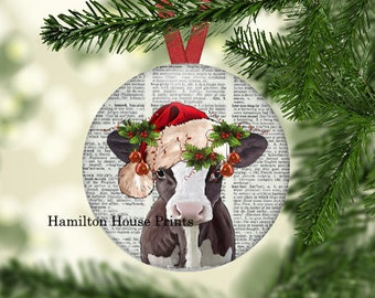 Cow Christmas Ornament, Cow Ornament, Christmas Cow Ornament, Farmhouse Ornament, Cottage Core Ornament