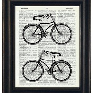 Bicycle Art, Bicycle Prints, Bicycle Decor Bicycles Upcycle Print Wall Art on a Vintage Dictionary Book Page 8 x 10