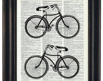 Bicycle Art, Bicycle Prints, Bicycle Decor Bicycles Upcycle Print Wall Art on a Vintage Dictionary Book Page 8 x 10