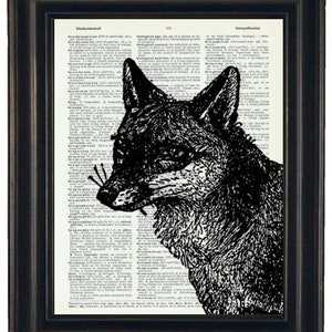 Fox Art Print, Fox Decor, Dictionary Print, Upcycle Wall Art 8 x 10 Fox Face, Fox Dictionary Print, Fox Wall Art
