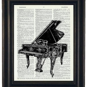 Upcycled Dictionary Art Print Piano on Vintage Dictionary Book Page Print