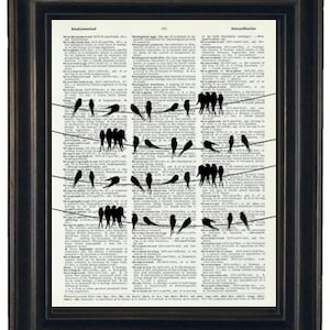 Birds on Wire Art Print, Bird Art Prints, Dictionary Book Page Print   Book Art Vintage Dictionary Birds on Wire Dictionary Page