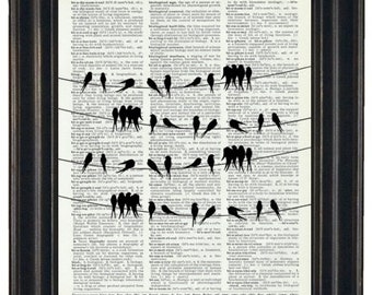 Birds on Wire Art Print, Bird Art Prints, Dictionary Book Page Print   Book Art Vintage Dictionary Birds on Wire Dictionary Page