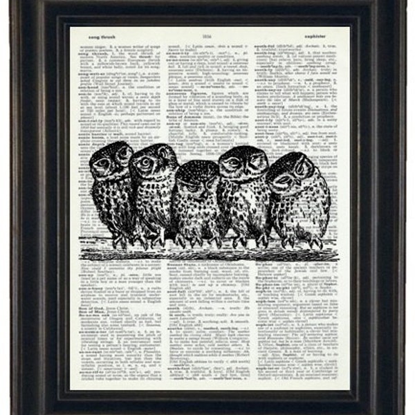 Owls on Branch Dictionary Art Print Wall Art Print Upcycled Owl Dictionary Print