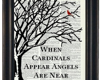 Cardinal Art Print Dictionary HHP Original Design Quote With Cardinals When Cardinals Appear Angels Are Near Cardinal Gift