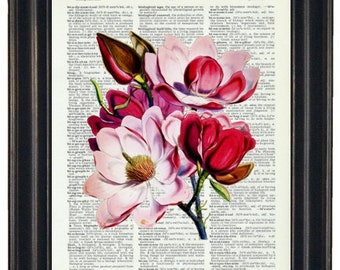 Magnolia Print, Magnolia Wall Art, Magnolia Dictionary Print, Flower Print, Flower Art