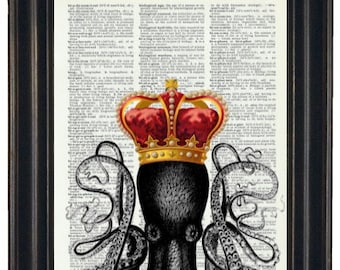 Octopus Prints, Octopus Wall Art,  Octopus Art Prints, Nautical Prints, Coastal Art Print, Ocean Wall Art, Octopus Bathroom Print