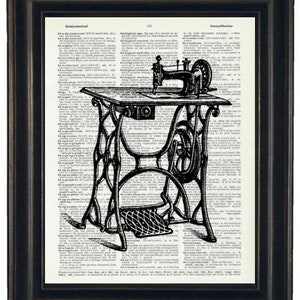 Sewing Machine Art, Antique Sewing Machine on Vintage Dictionary Book Page Print image 1