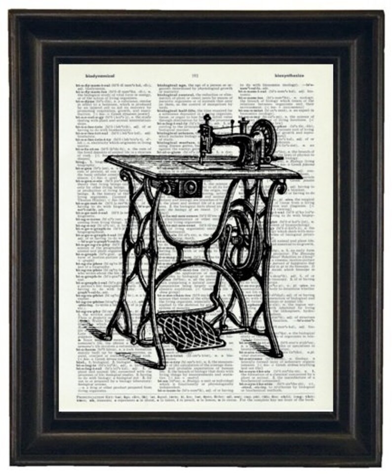 Sewing Machine Art, Antique Sewing Machine on Vintage Dictionary Book Page Print image 1