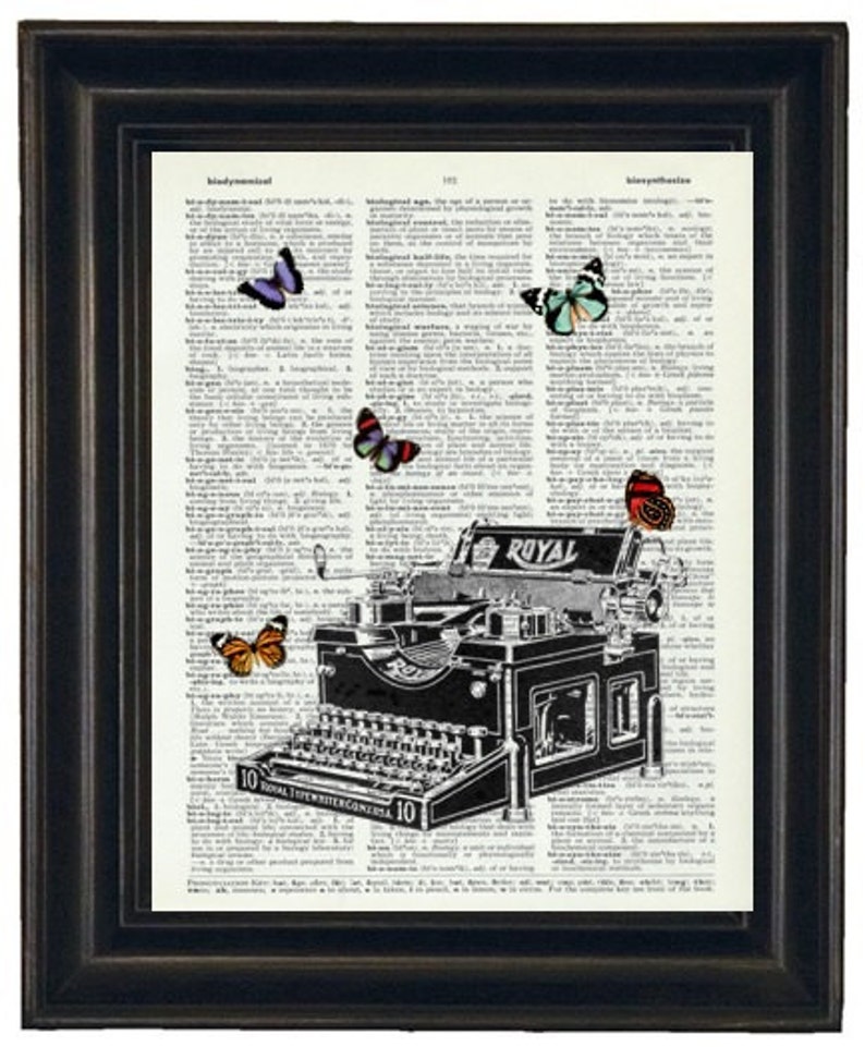 Typewriter with Butterflies Dictionary Art Print with A HHP Original with HHP Signature Butterflies Dictionary Prints image 1