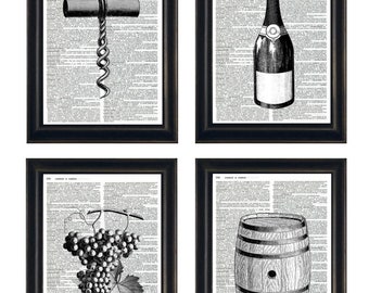 Wine Themed Prints, Win Art Prints, Set of Four Wine Prints, Wine Dictionary Prints, Wine Kitchen Prints