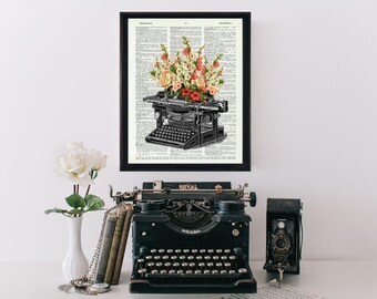 Typewriter and Flowers Print, Typewriter Print, Botanical Prints, HHP Original