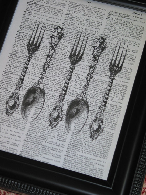 Items similar to Spoon Fork Upcycled Book Page Forks and Spoons on