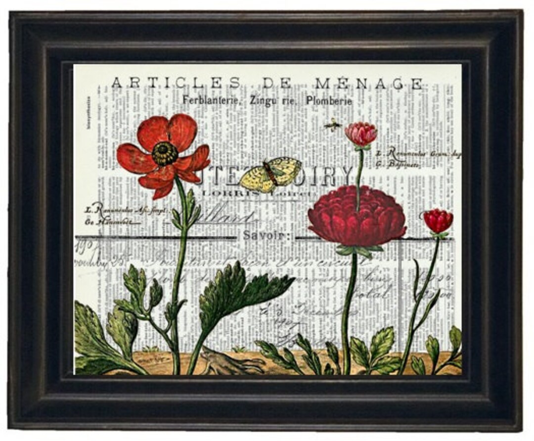 Botanical Print Dictionary Art Print Wall Decor Flower Wall Art ...