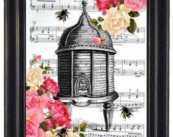 Dictionary Art Print Bee Hive with Flowers A HHP Original Concept and Design Dictionary Prints