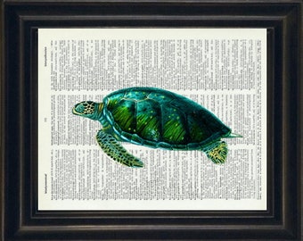 Sea Turtle Print, Sea Turtle Art, Nautical Wall Art, Coastal Print, Nautical Print, Sea Turtle on Dictionary, Ocean Prints