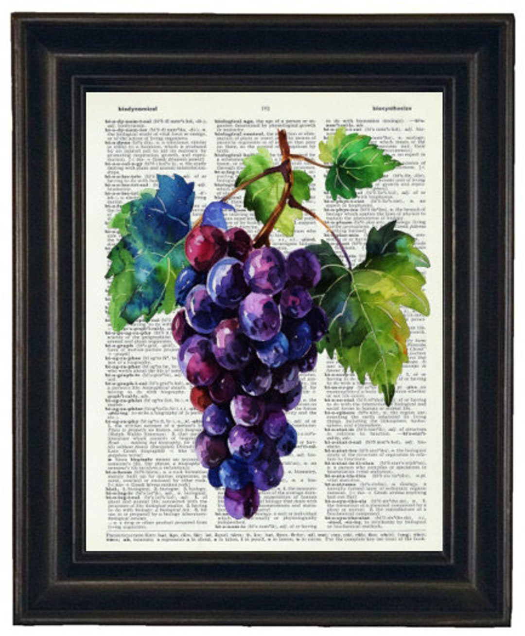 Grapes Print, Dictionary Prints, Kitchen Art, Grape Theme Art, Wine