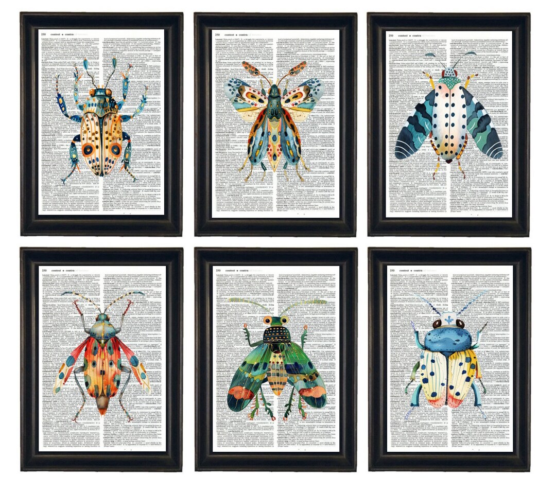 Dictionary Prints, Set of Bug Prints, Bug Prints, Botanical Prints, Set ...