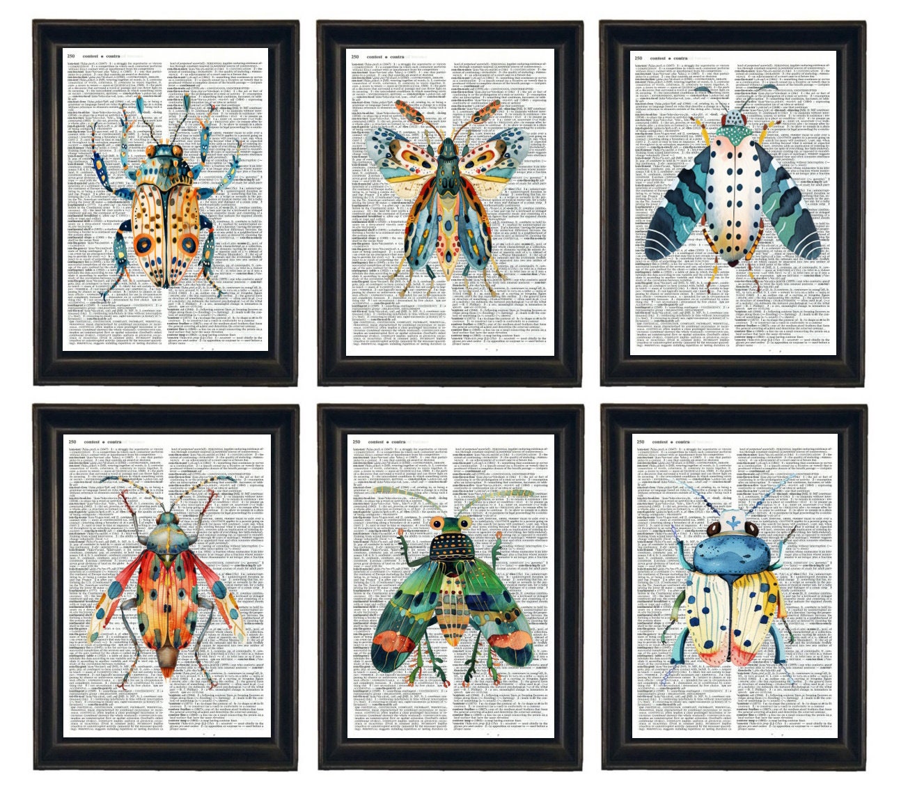 Dictionary Prints, Set of Bug Prints, Bug Prints, Botanical Prints, Set ...