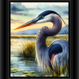 Heron Print, Heron Art Print, Heron, Heron Theme Prints, Coastal Prints
