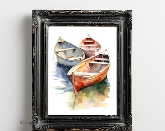 Boat Print, Landscape Lake Print, Boat Wall Art, Boat Art Prints, Landscape Print, Lake Print