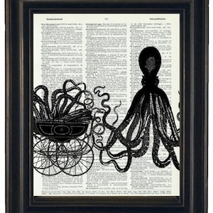 Sale Steampunk Octopus Baby and Mom Carriage Print  Dictionary Book Art Page Print Dictionary Art Print  Picture Wall Decor