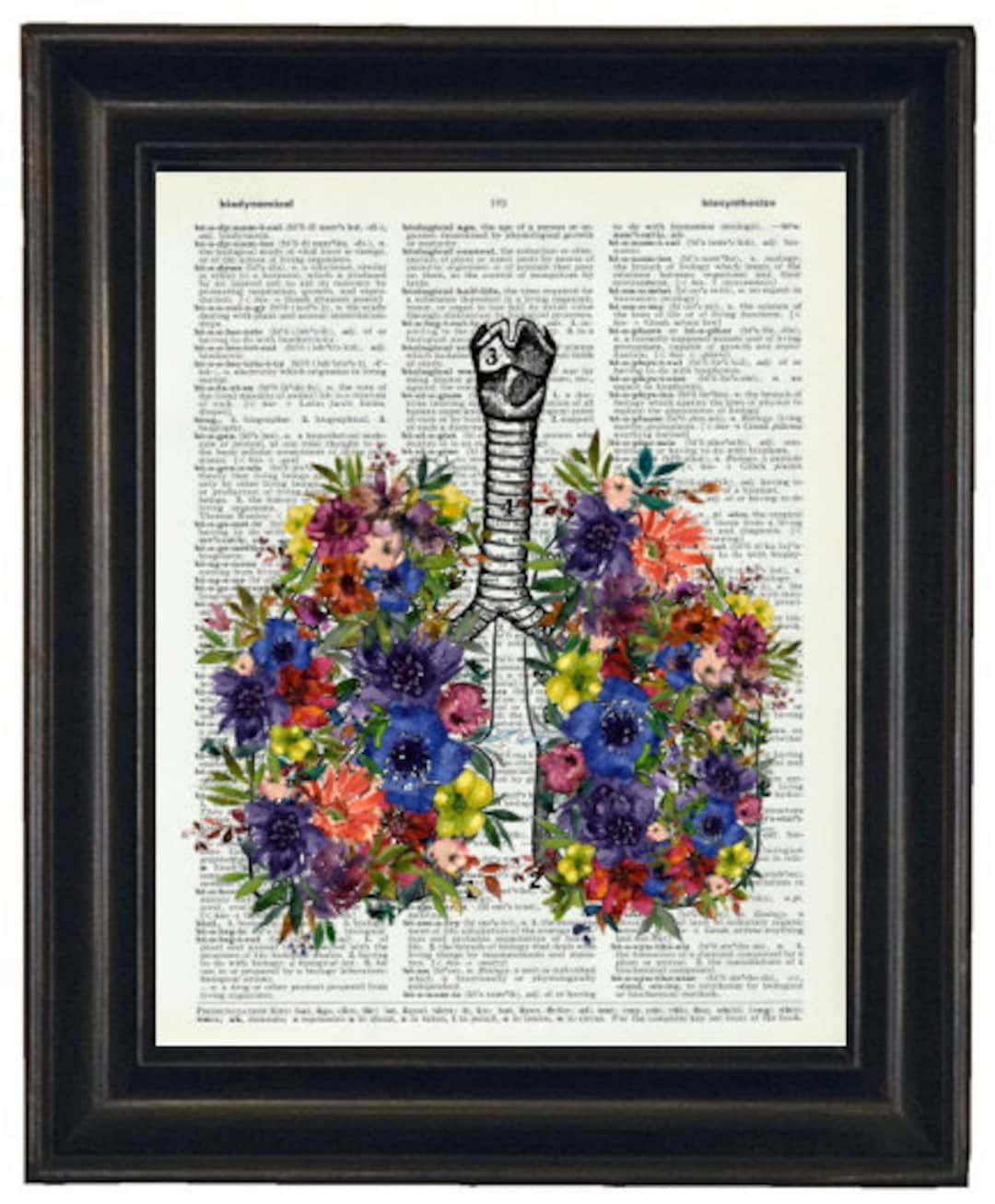 Lungs Art Print, Lungs With Flowers Art, HHP Original Art, Anatomy