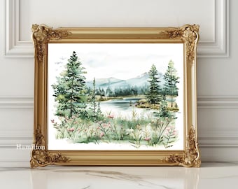 Landscape print, Landscape Wall Art, Flower Landscape Print, Mountain Landscape Print