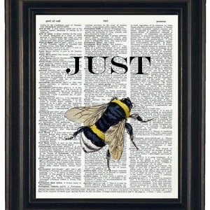 Bee Dictionary Art Book Page Print Upcycled Dictionary Art Just Bee on Vintage Dictionary Page Bumble Bee