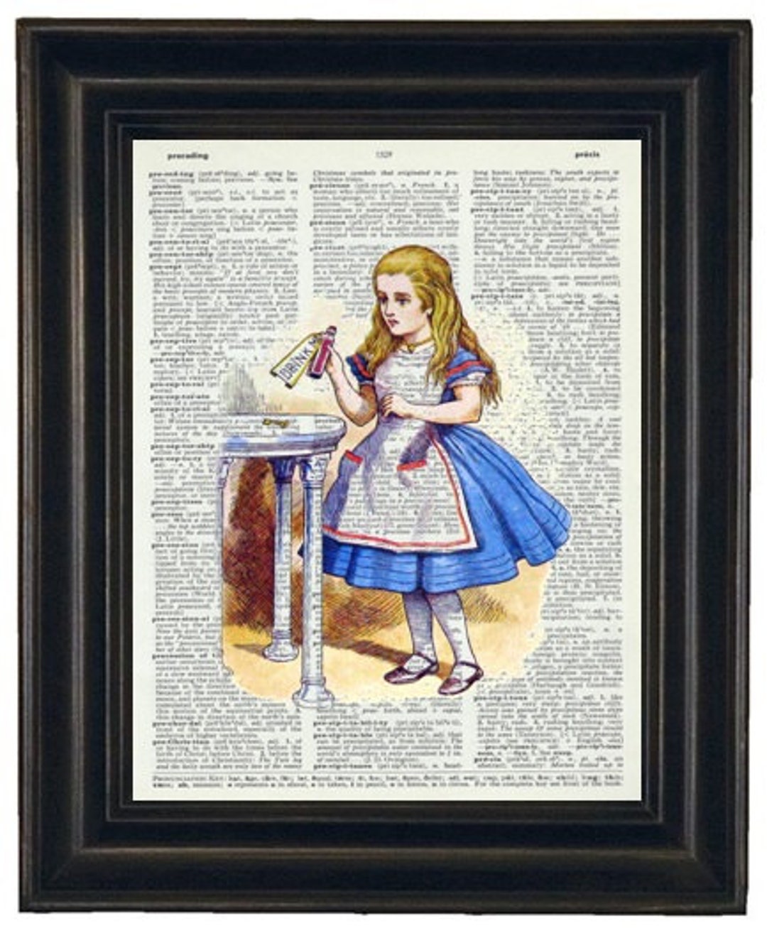 Alice in Wonderland Vintage Dictionary Book Art Page Print Drink