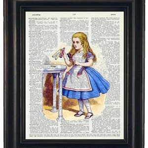 Alice in Wonderland Vintage Dictionary Book Art Page Print Drink Me Upcycled Wall Art