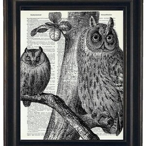 Owl Print Owl Art Print Owl Decor Owl Head Dictionary Book Page Print 8 x 10 Black image 2