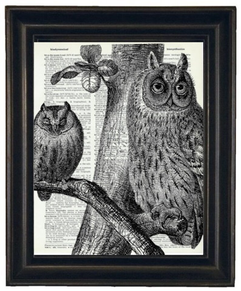 Owl Print Owl Art Print Owl Decor Owl Head Dictionary Book Page Print 8 x 10 Black image 2