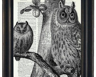 Owl Art, Owl Print, Dictionary Art Print Owl Art Print Owl Dictionary Art Print Vintage Dictionary Book Page Print Upcycled