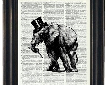 Elephant Prints, Elephant Wall Art, Elephant Dictionary Print, Nursery Art Prints