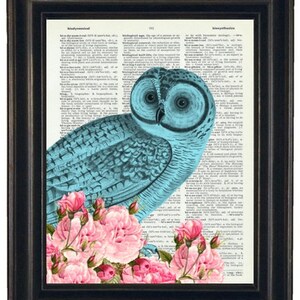 Owl Print Owl Art Print Owl Decor Owl Head Dictionary Book Page Print 8 x 10 Black image 3