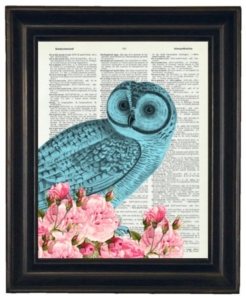 Owl Print Owl Art Print Owl Decor Owl Head Dictionary Book Page Print 8 x 10 Black image 3