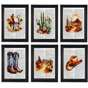 Dictionary Prints, Western Dictionary Prints, Western Art Prints, Cowboy Art Prints, Set of 6 Western Prints, Desert Art Prints