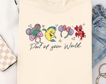 Aquarelle Coquette Disney petite sirène PNG, princesse Ariel Sebastian plie numérique, conception de voyage esthétique Girly Disney Girl