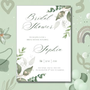 Eucalyptus Bridal Shower Invitation: Greenery Design, Editable Canva Template (Digital Download)