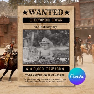 Editable Wanted Poster Template: Wild West Cowboy Party Decor (Canva Digital Download 8.5x11 in)