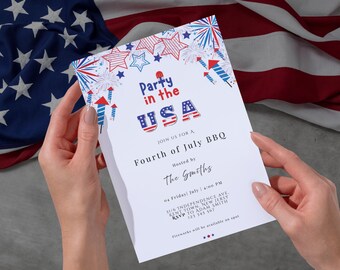 4th of July BBQ Invitation Canva Template: Patriotic Party Invite (Instant Download)