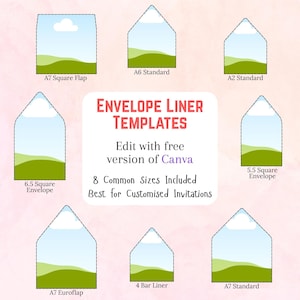 Envelope Liner Template Editable Canva Photo Inner-Liners for Wedding Invitations, 8 Sizes
